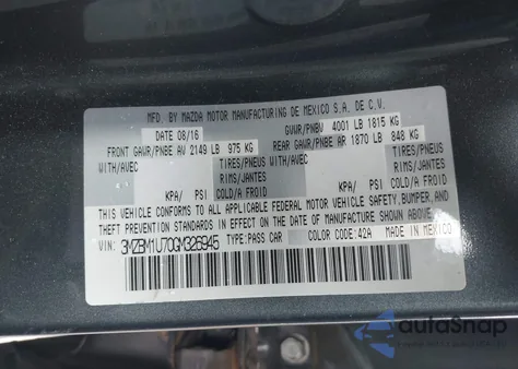 2016 Mazda 3 Sport из США, поврежденный, VIN 3MZBM1U70GM326945